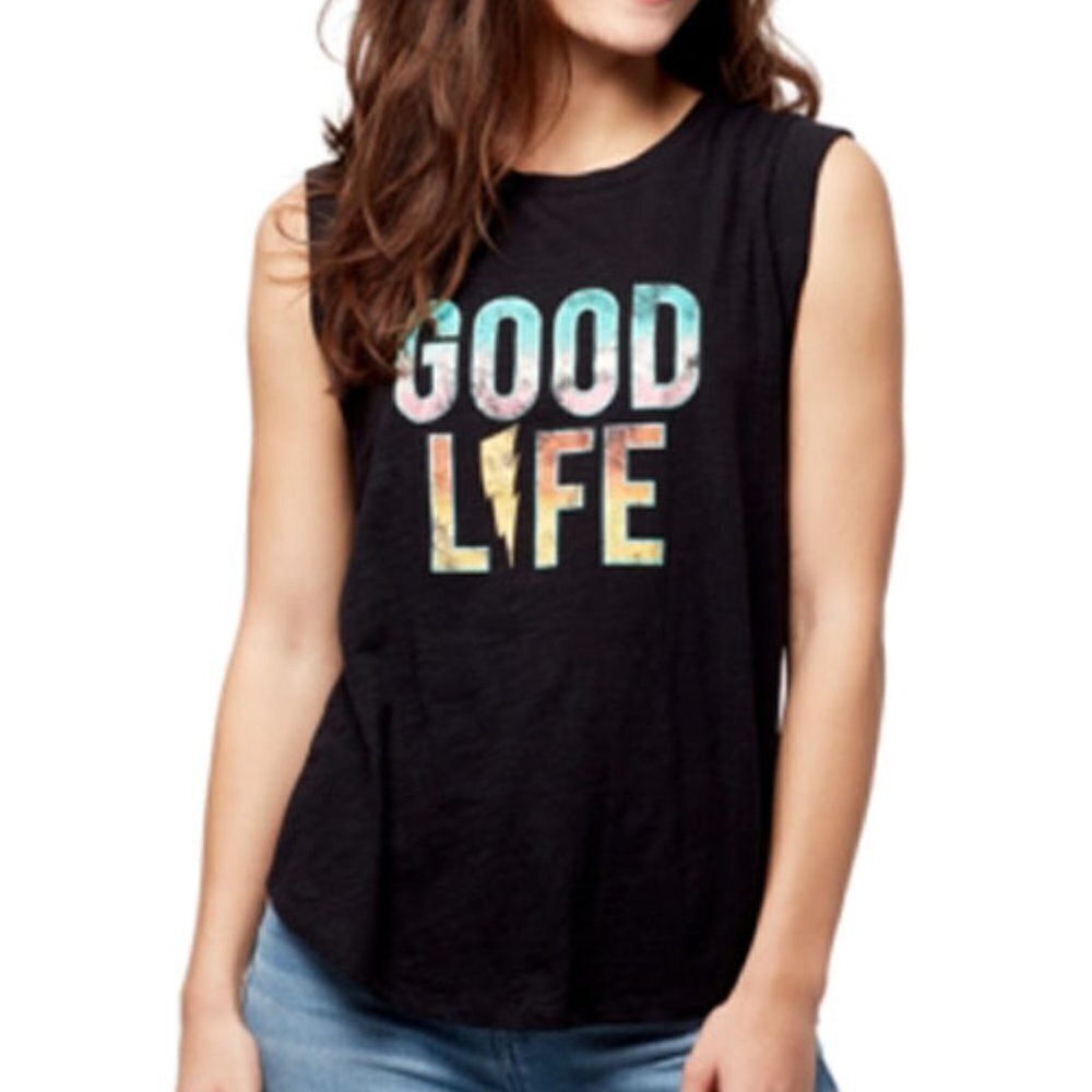 JR295 William Rast Black Juniors' Crossover-Back Graphic Tank Top Size XS